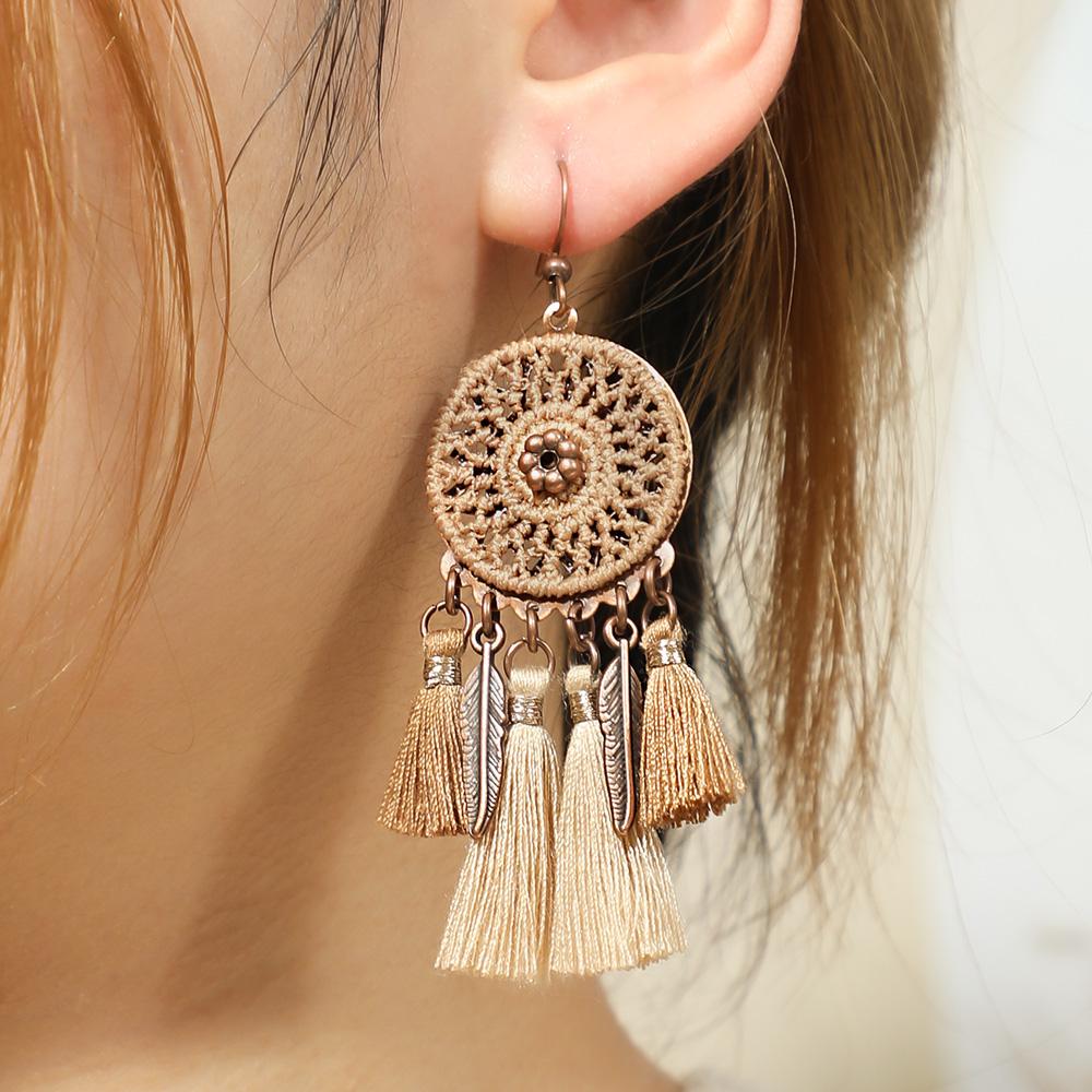 3 st Boho Vintage Bruna Tofsar Örhängen Halsband Handgjorda Centerpärla Inläggningspärla Hänge Halsband Hantverk Gåvor för Kvinnor