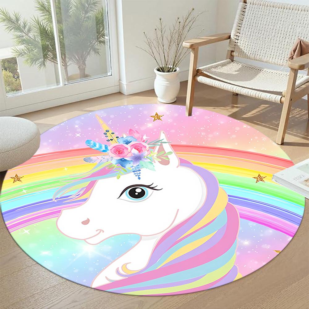 Unicorn5 Round Area Rug Design for Kitchen Foyer Hallway Study room Anti-slip Round Rug Decorate Offices Perfect Gift for Friends Family