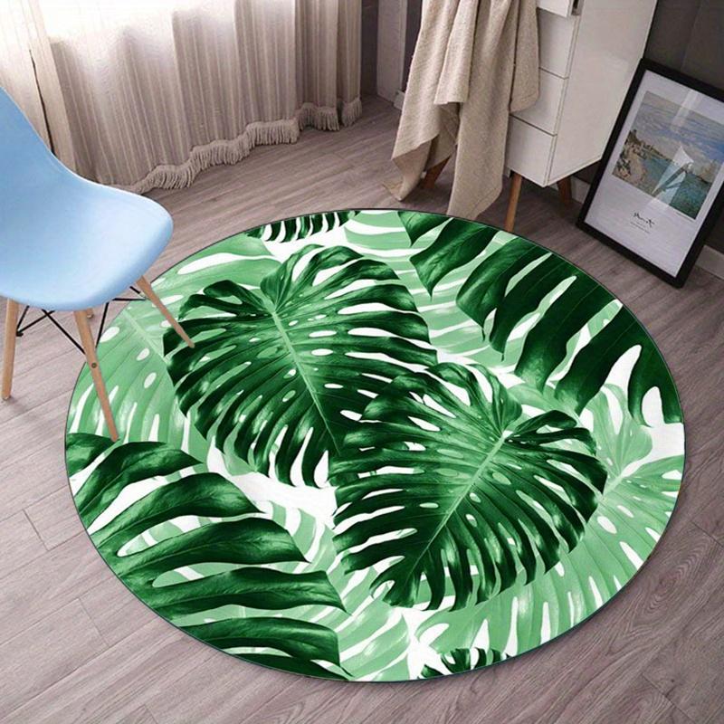 

Monstera Leaf Round Rug, Crystal Fleece Polyester, Non-Skid, for Living Room/Chair Area 60cm