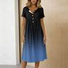 Damenmode Farbverlauf Farbe Gedruckt Rundhals Kurzarm Knopfleiste Mittellang Freizeitkleid