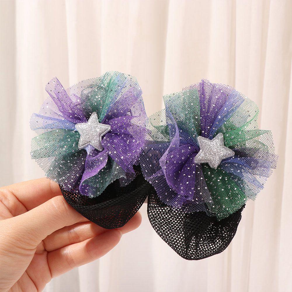 2PCS Spring Clip Girls Elastic Hair Net Fashion Headdress Korean Bun Snood Ballet Hair Net Kids