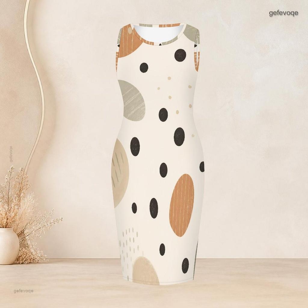 Womens Plus Size Geometric Printed Two Piece Set Sleeveless Bodycon Dress And 3 4 Sleeve Open Front Cardigan
