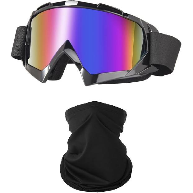 Motorcycle Goggles Dirt Bike ATV Off-Road Riding Motocross Glasses with Sun UV Protection Neck Gaiter Face Cover