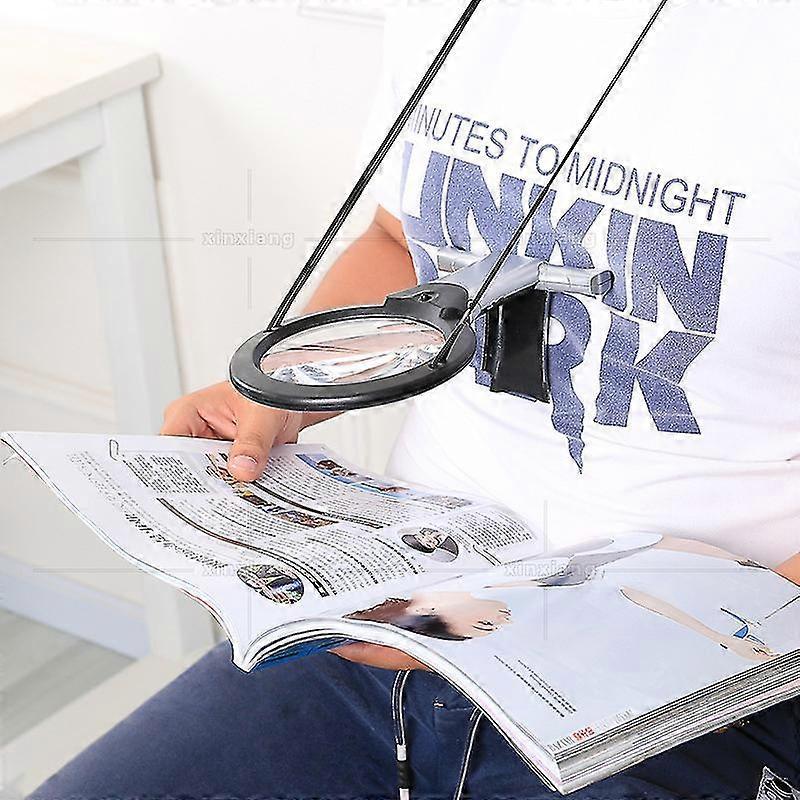 Round Neck Embroidery Loupe: Reading Magnifier Lighted X2 And X6 Magnifying Illuminated Hands-free Led For Work Sewing Repairs Creative Leisure