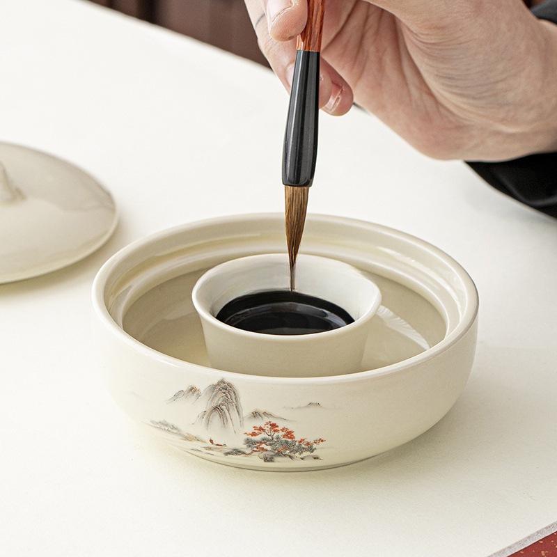 Multifunctional Non-Drying Inkstone Inkwell with Lid for Beginner Calligraphy and Brush Moisturizing