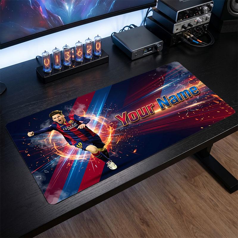 Tappetino per Mouse Grande Personalizzato Lionel Messi, Stampa Testo Nome Personalizzato, Tappetino da Scrivania Antiscivolo con Logo Calcio, Regalo per Gamer
