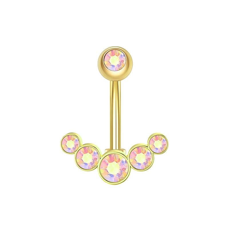Stainless Steel Inlaid Diamond Navel Ring 5 Diamond Navel Nails Inverted Navel Buckle Puncture Jewelry