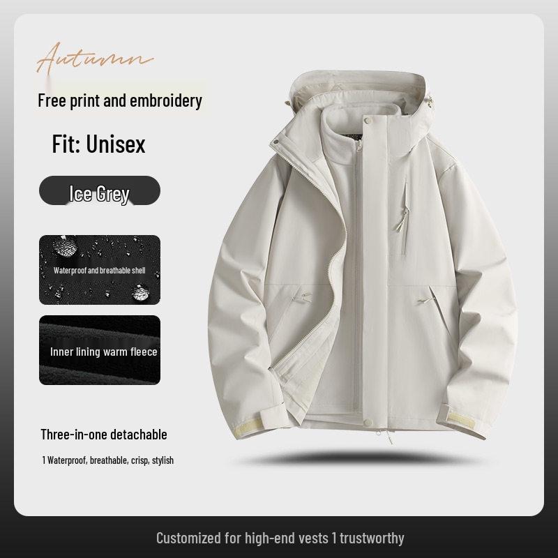 Three-in-One Expedition Jacket: Custom Winter Workwear with Logo Printing, Team Cotton Jacket, Plus Velvet Thickened.