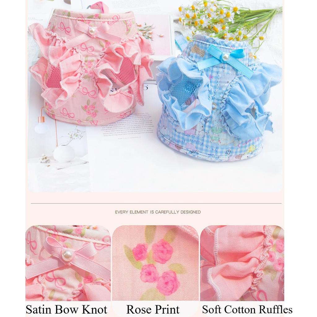 Cute Floral Ruffle Dog Harness & Leash Set For Bichon Frise Teddy Pomeranian Breathable Vest Harness For Small Dogs Outdoor Walk