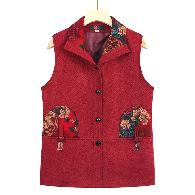 

Уютный осенне-зимний жилет без рукавов для мамы - Плюс бархат и толстый утеплитель для среднего и пожилого возраста 2XL for 100-120 jin