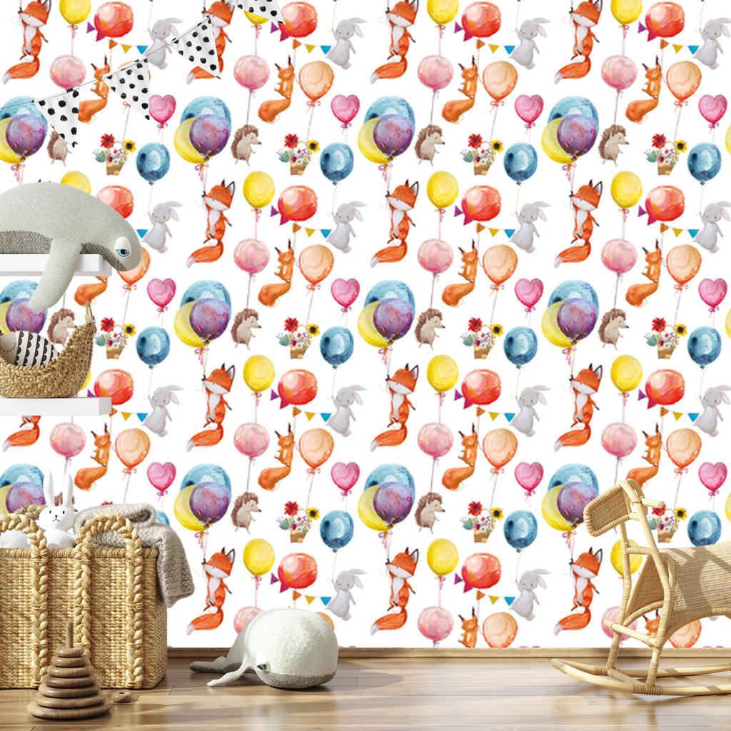 Forest Animals and Balloons Wallpaper for Living Room and Bedroom 50x1000