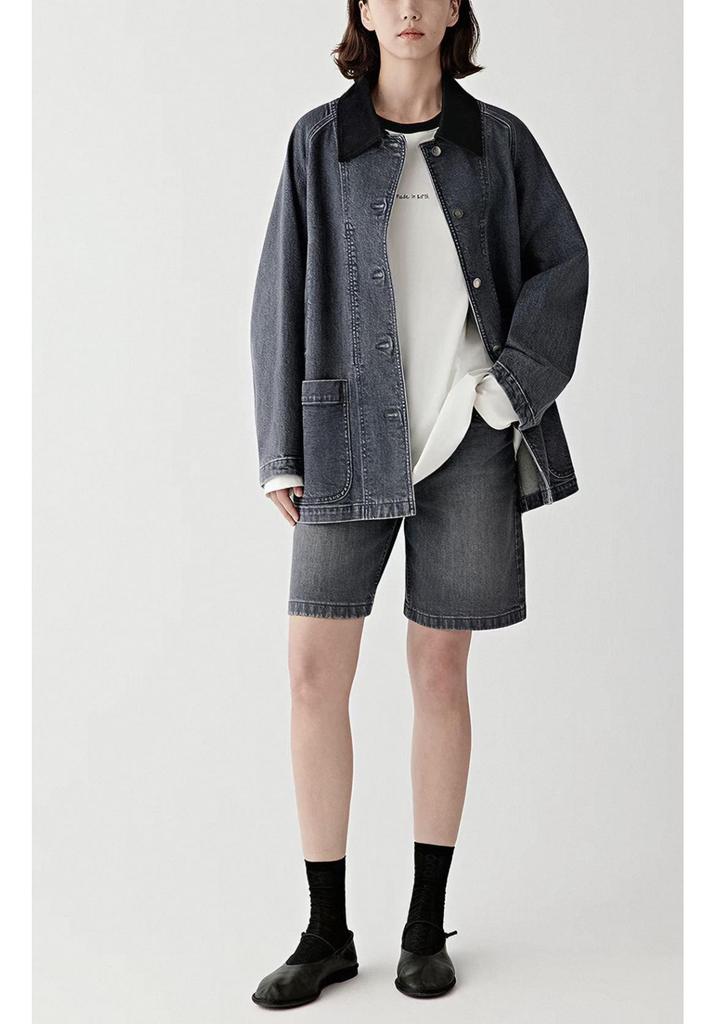 Women's Spring 2026 Stretch Cotton Lapel Denim Jacket