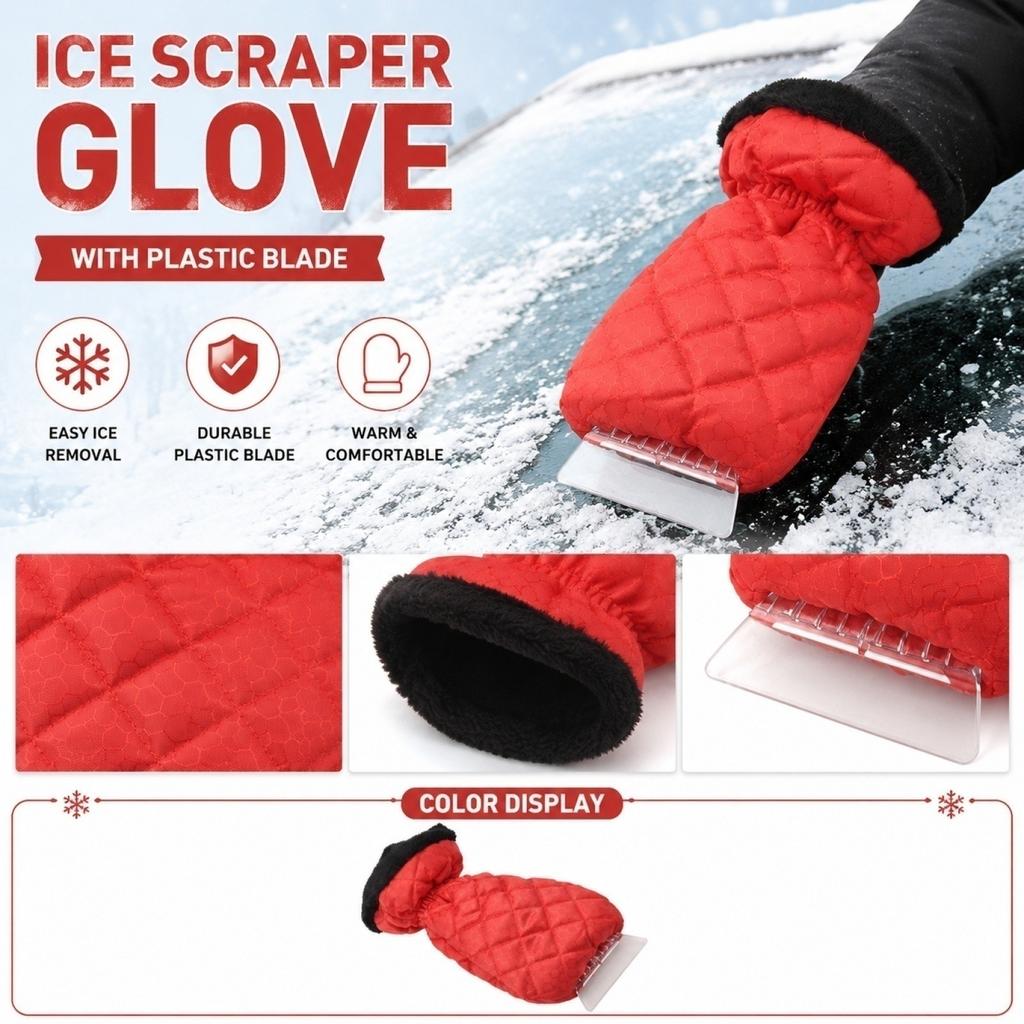 Snow Shovel Gloves with Plastic Scraper for Car Windshield Winter Snow Removal