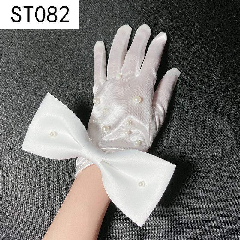 Lace Pearl Satin Bridal Gloves - Short Wedding Photo Accessory