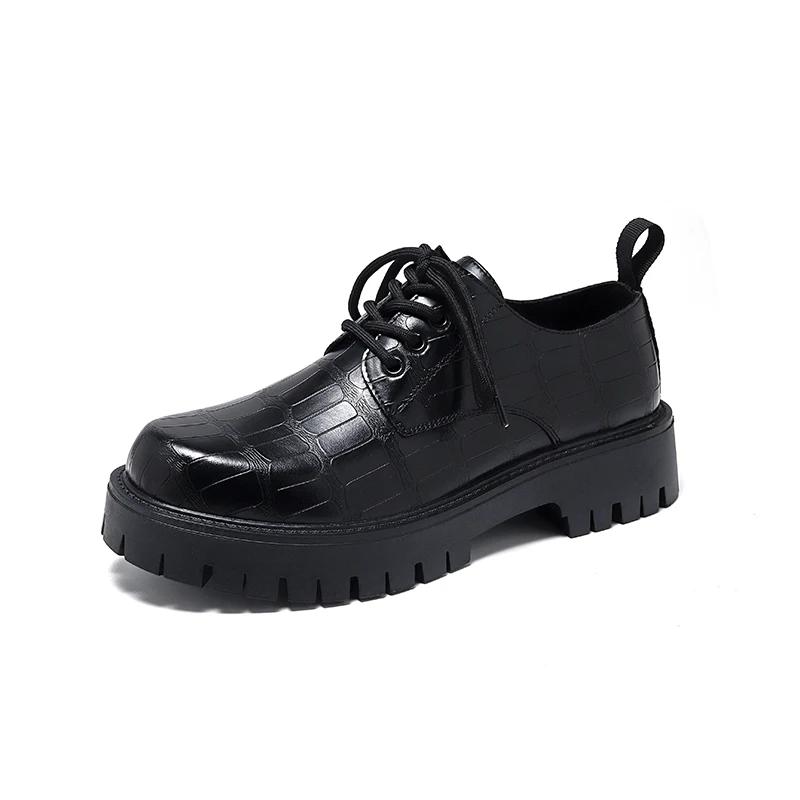 

Модные новые мужские туфли на толстой подошве из кожи, деловые, на шнуровке, оксфорды, черные, водонепроницаемые, на платформе, свадебные, высокие, эксклюзивные туфли 44 чёрный