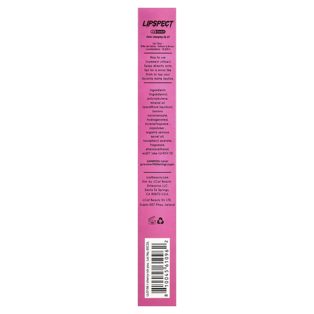 J.Cat Beauty, Lipspect Lip Sensor, Color-Changing Lip Oil, LLO106 I Cherry-Shea Oil, 3 ml (0.1 fl oz)