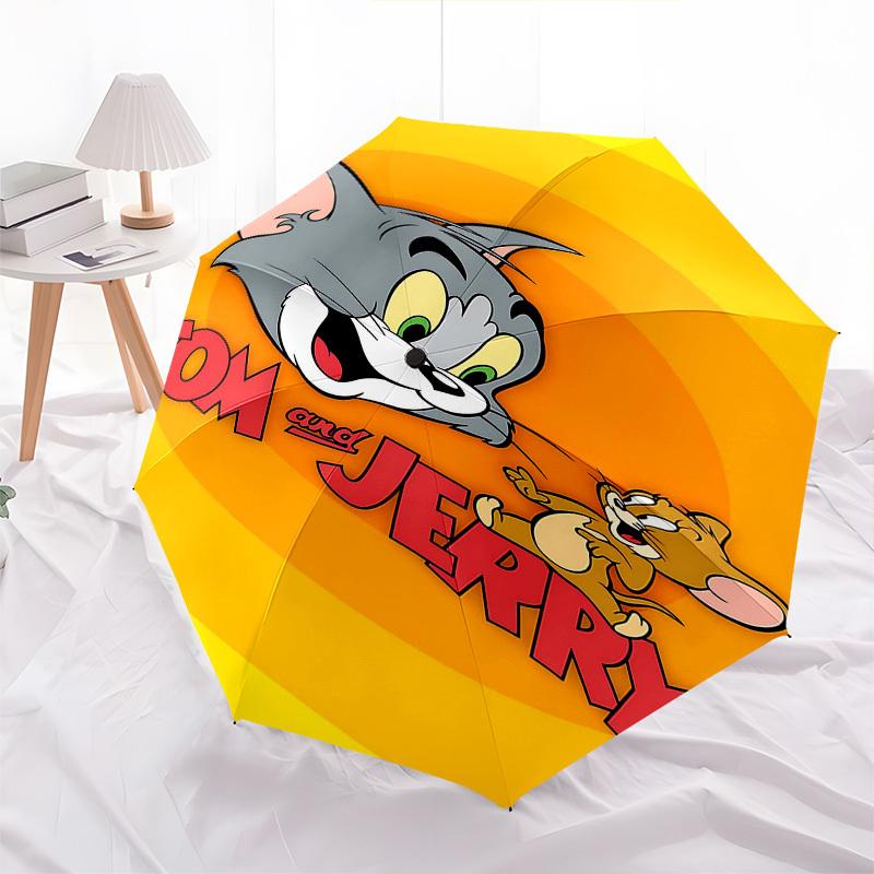 1pc Tom Jerry Automatic Folding Umbrella - Compact 8-Rib Design, Durable Plastic & Iron1101L