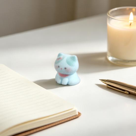 2Pcs Cat Figurines Resin Flocking Mini Cute Cat Decor for Car Dashboard Office Desk Bedroom Kitchen Countertop Accessories