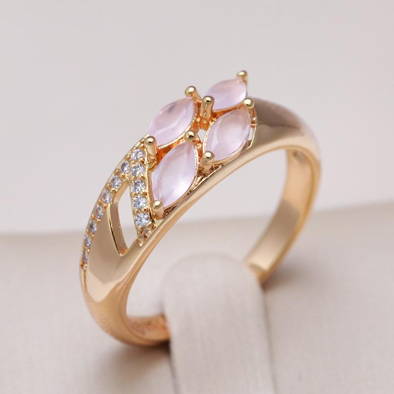 Trendy Pink Natural Zircon Ring For Women  Rose Gold Unusual Accessories Geometry Ring Luxury Bride Wedding Jewelry