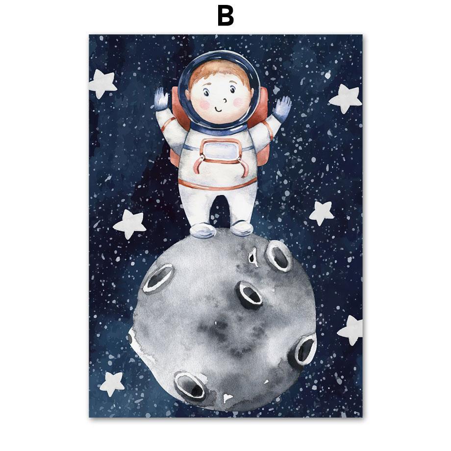 Nursery Wall Art Space Astronaut Rocket Earth Moon Quotes Canvas Painting Nordic Posters And Prints Decor Pictures Baby Boy Room