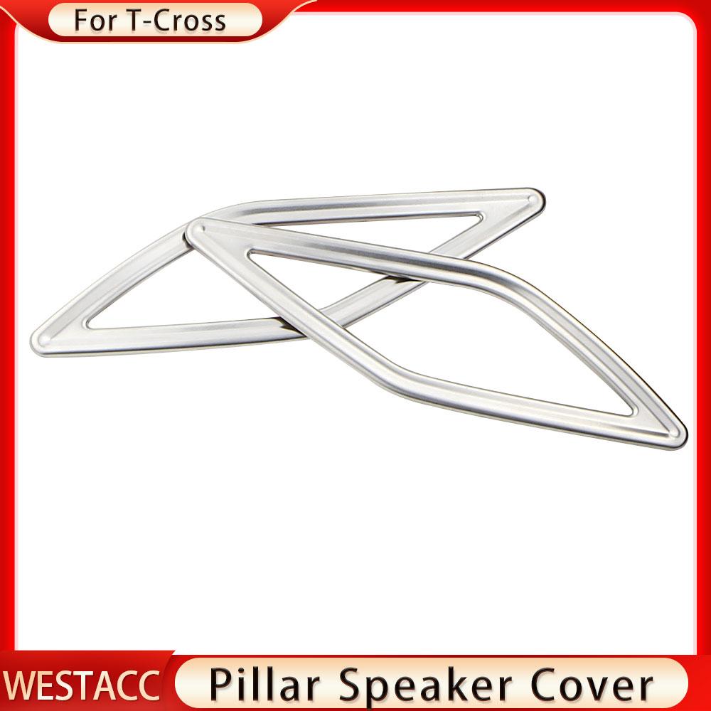 2 Stück Edelstahl Auto Front Säule Lautsprecher Abdeckung Ring Aufkleber für VW Volkswagen Tcross T-cross 2018 - 2023
