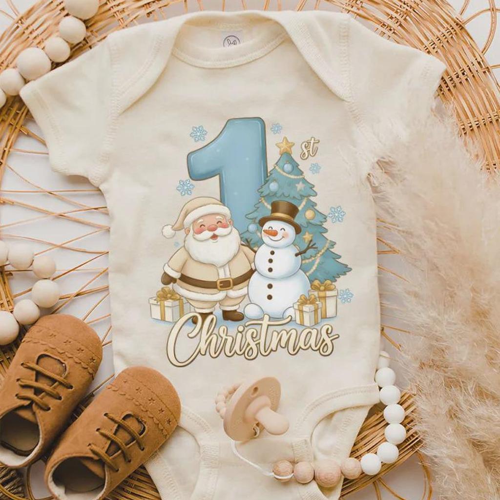 Cute Christmas Bodysuit Baby Boy Girl, 1st Christmas Outfit, Santa Snowman Xmas Tree Holiday Baby Shower Gift, Newborn Outfit