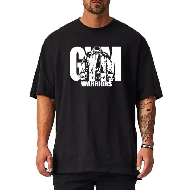 Summer Oversized Unisexs Cotton Loose Dropped Shoulder Fitness Summer Gym Sports Bodybuilding Short Sleeve Tshirt
