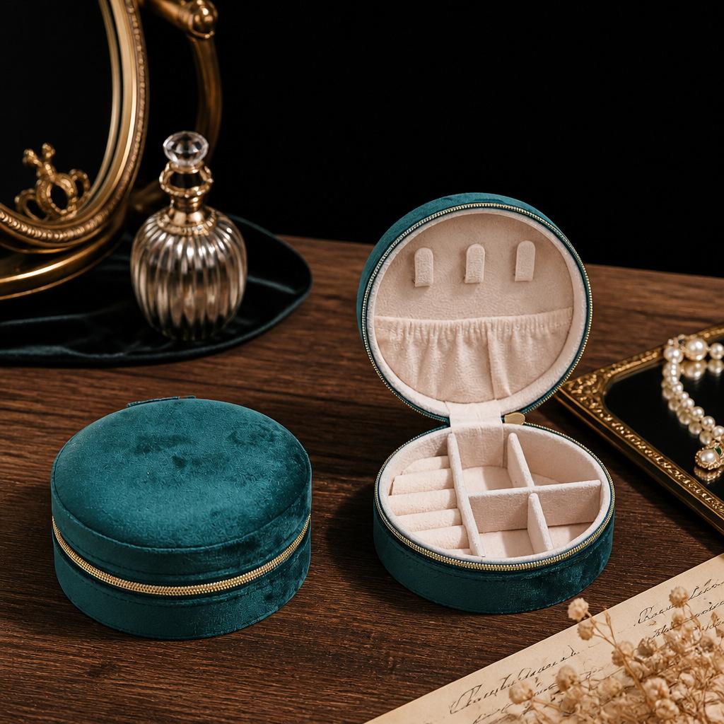 Elegant Velvet Jewelry Box with Mirror for Necklaces, Rings, and Earrings