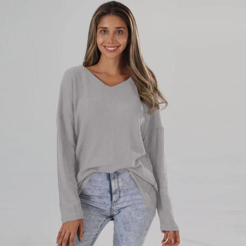 Women's  V-neck  Street  Spring and Autumn Loose Knitted Bottoming Shirt