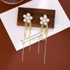 Elegant Korean Style Silver Tassel Earrings with Detachable Two-Way Pearls