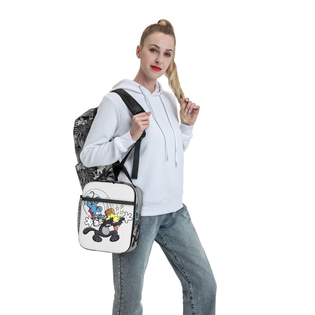 Itchy and Scratchy Lunch Bag  Funny Lunch Box For Women Travel Portable Cooler Bag Oxford Print Tote Food Bags