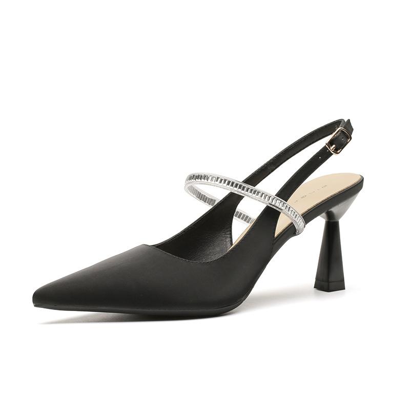 75711 [sheepskin] Pointed High Heels Women's Thin Heels 2025 Summer New Bag Head Empty Word with Sandals