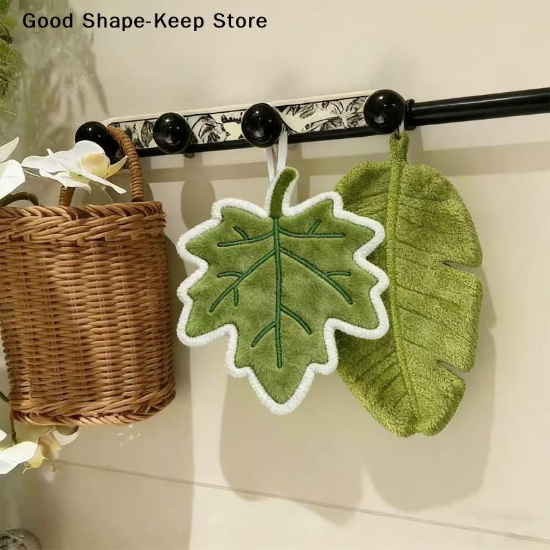 Thick Absorbent Coral Fleece Hanging Towel For Cute Creative Plant Leaf Shape Hand Towel Kitchen Bathroom Handkerchief