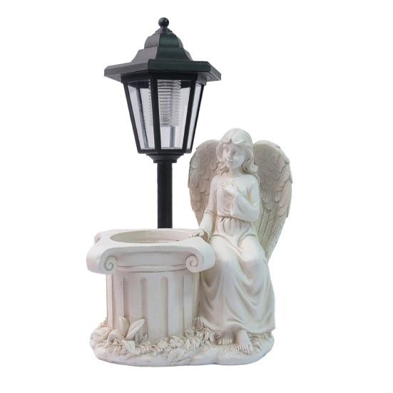 Solar Angel Ornaments, Resin Outdoor Decorative LED Lights, Warm Glow Ornament for Courtyards Gardens Landscaping