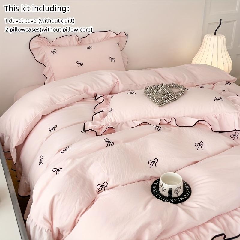 Cute Embroidered Bedding Set Including A Quilt Cover and Pillowcases 4pcs Set of Korean Girls' Bedding Bedroom Decoration
