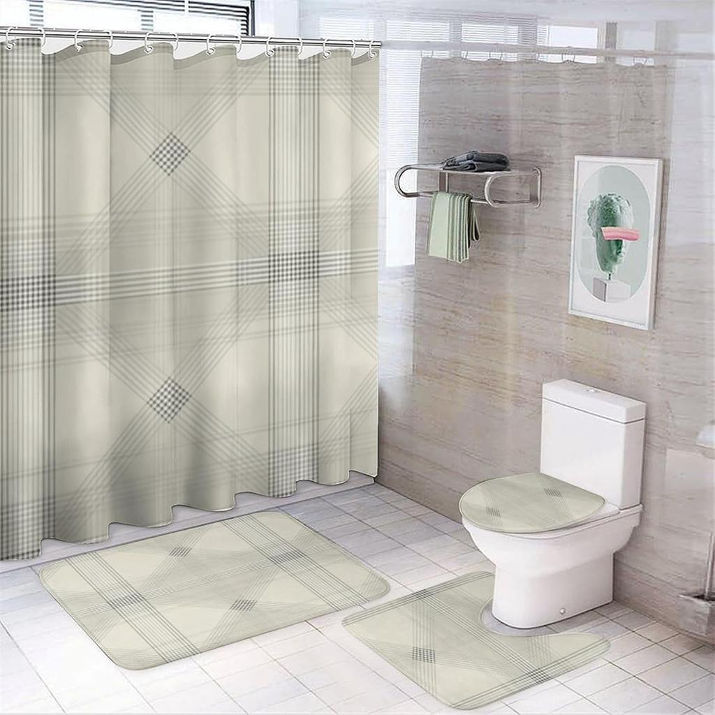 Bathroom Curtain And Rug Set, Sunflower Pattern Printed On Shower Curtain And Bath Mat Set, Designed For Farmhouse Contemporary