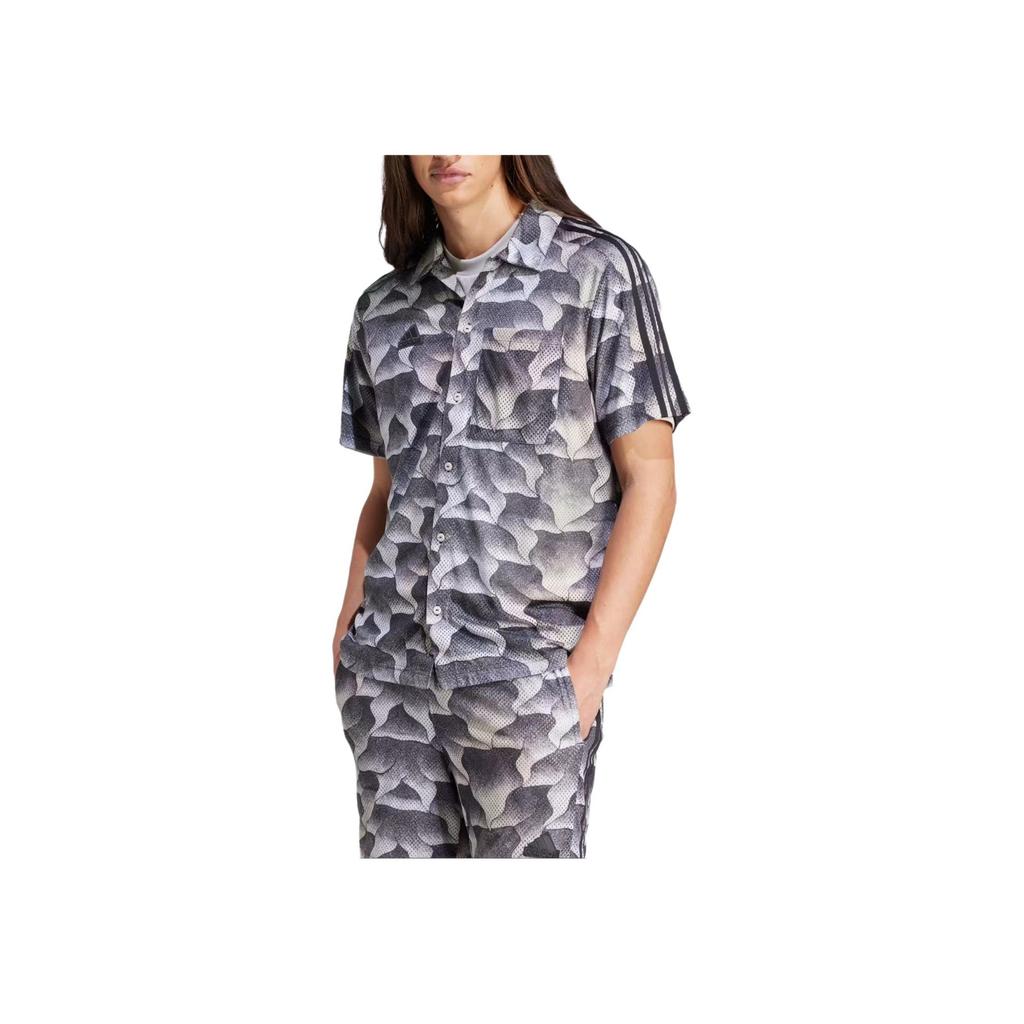 Adidas Tiro Allover Print Mesh Resort Shirt With Breathable Collar Men Tops Grey IS1532