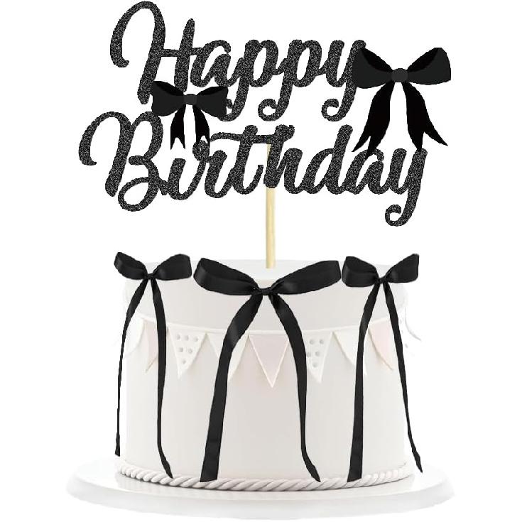 12Pcs Mini Pink Bow And Pearl Cake Toppers, 1 Pc Happy Birthday Sign,Coquette Cake Toppers for Pink Bow Birthday Decorations, Baby Shower, Bridal