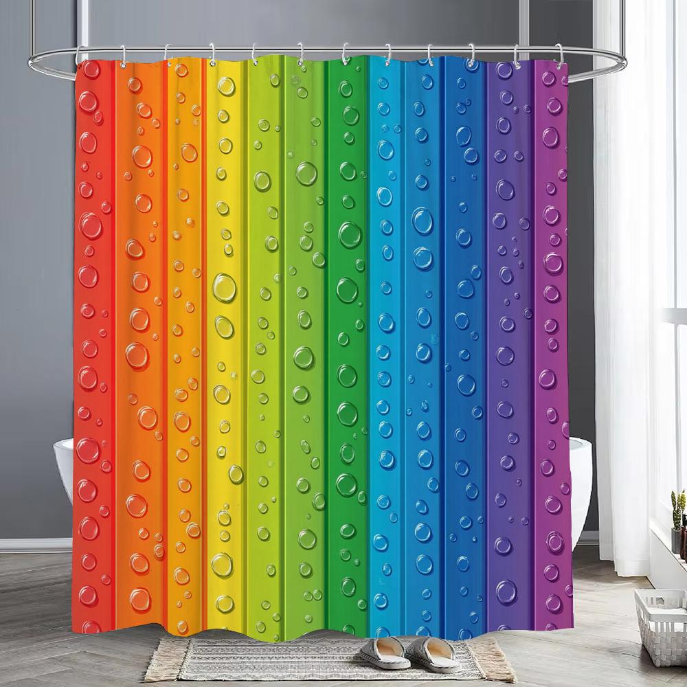 Modern Colorful Water Drops Rainbow Pattern Shower Curtain, Bathroom Decor Shower Curtain, Waterproof Shower Curtain With Hooks