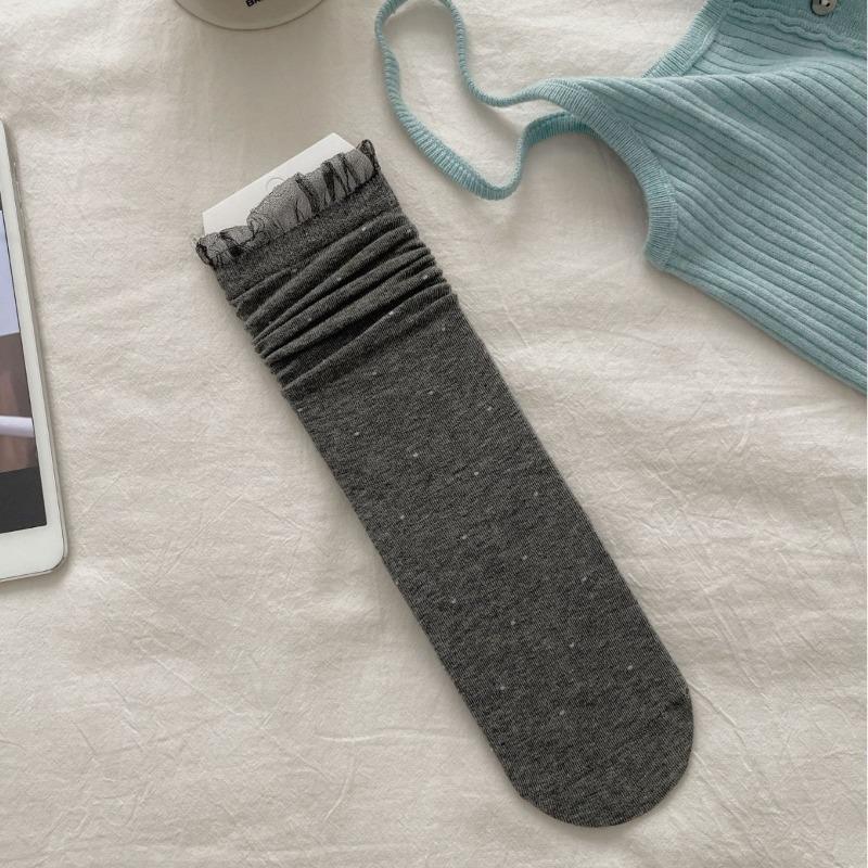 Women's Summer Thin Mesh Polka Dot Solid Color Lace Lace Cotton Boneless Tube Stack Socks