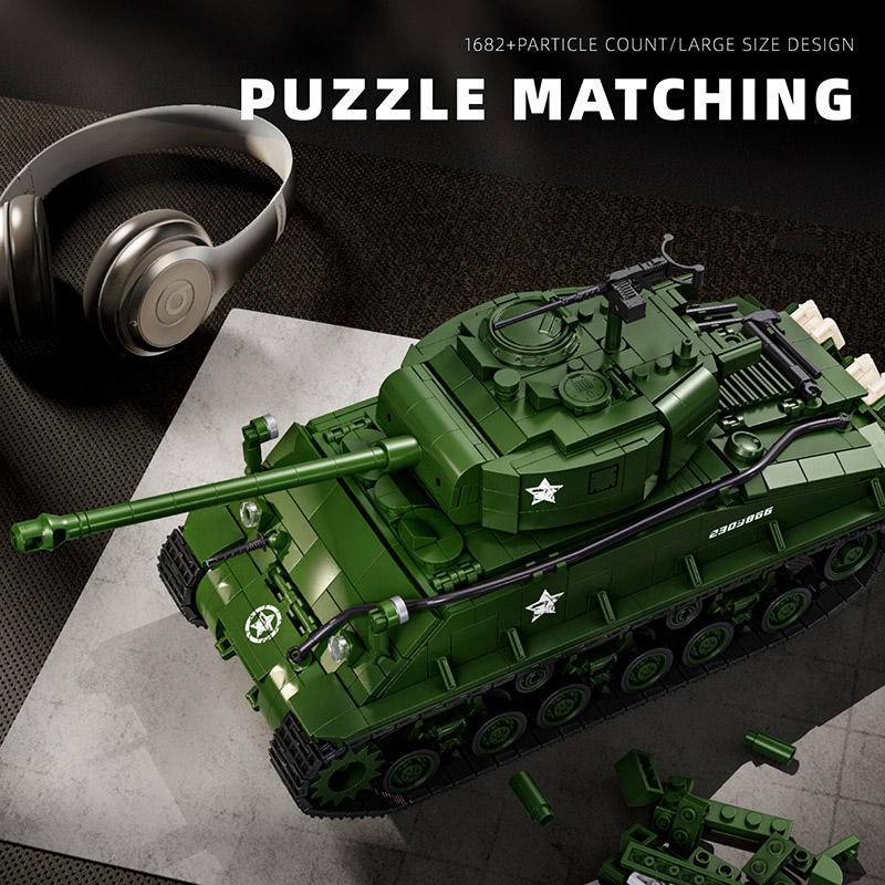 Military WW2 M4 Sherman Medium Tank Building Blocks MOC World War 2 M26 Pershing Main Battle Tank Weapon Bricks Toys Boys Gifts
