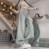 „Hellblaue Retro-Jeans mit hoher Taille und weitem Bein für Damen, Herbststil, lockere Passform, schlankmachend und bodenlang“