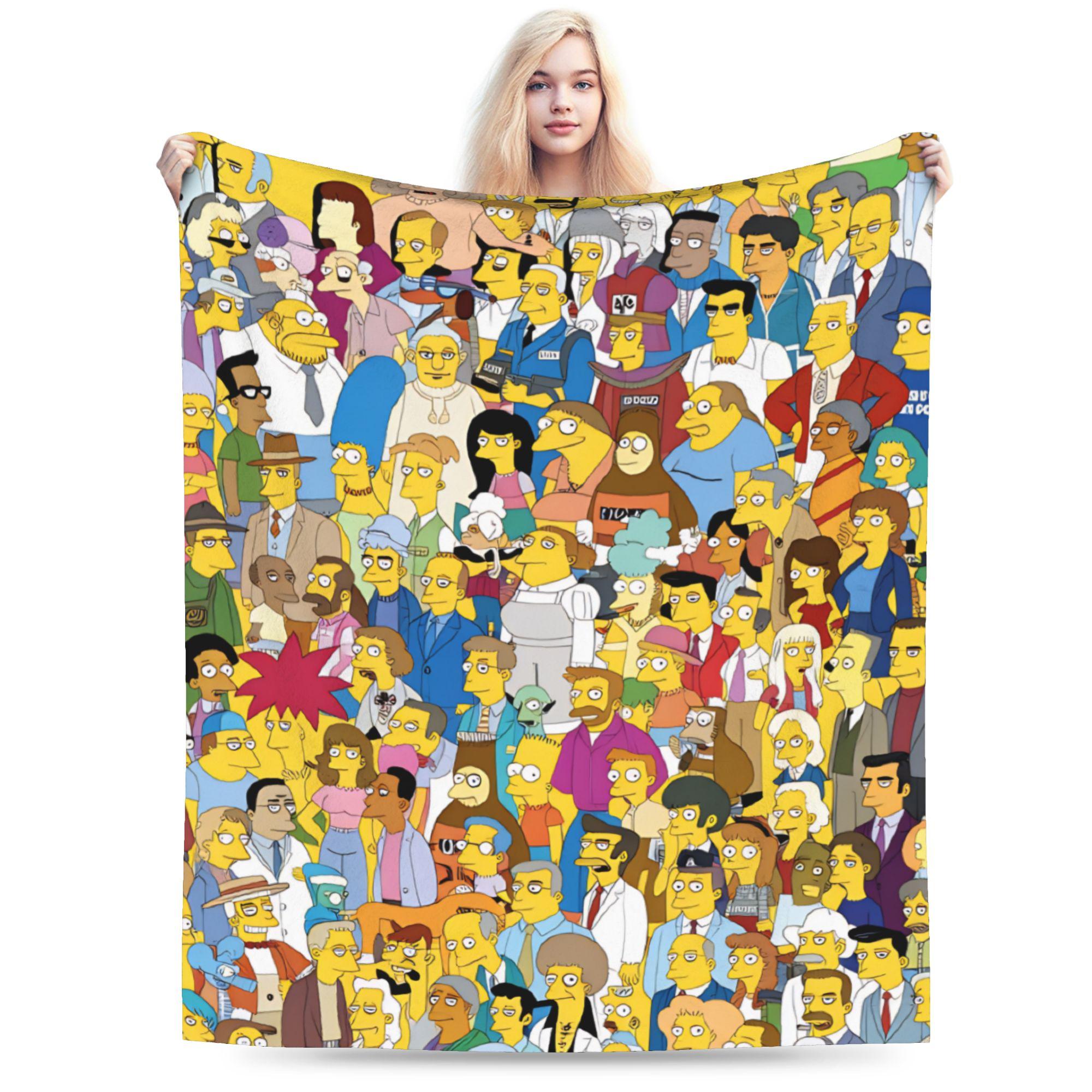 S-Simpsons Yellow Character Art Blankets Spring Cozy Throw Blanket For Adults Girls Bedroom Flannel Bedspread Bed Cover 75x90cm