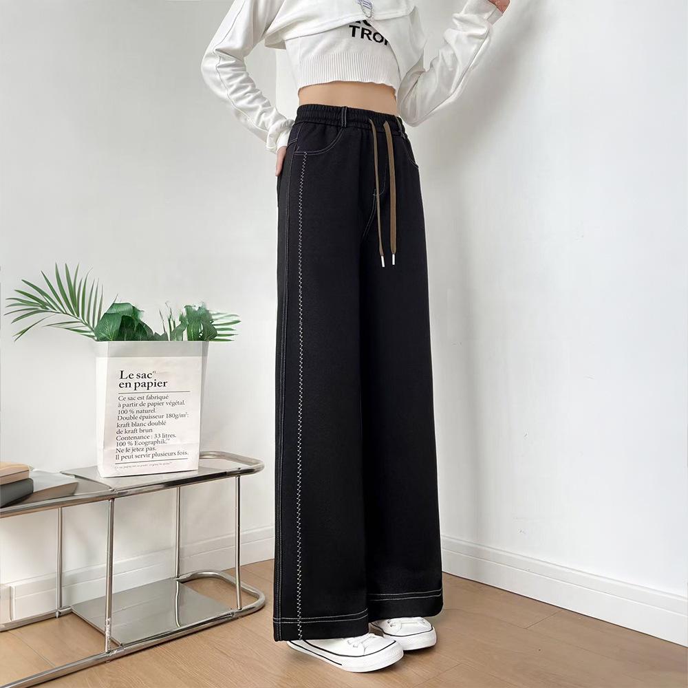 

Moli Ke High Waist Plus Size Slimming Elastic Jeans for Women - Thin Spring & Autumn Straight Leg Casual Pants 2XL (135-150 jin) джинсовий/чорний