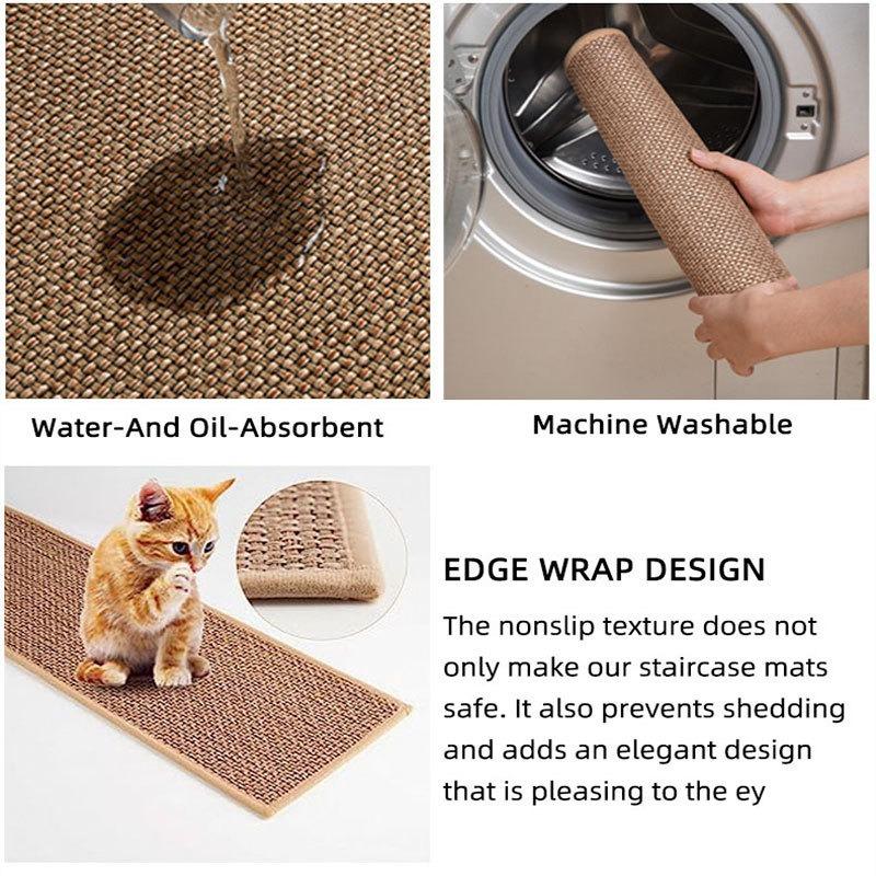 Japanese Style Imitation Linen Stair Mat Household Silent Floor Mat Rubber Non-slip Stepping Mat Wooden Floor Protection Mat 1PCS