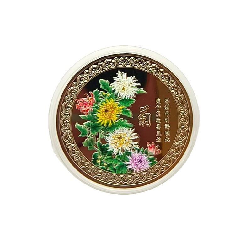 Pflaume, Orchidee, Chrysantheme, Bambus, Gedenkmedaille, farbige Münzen, Souvenirs der Vier Edlen, Metallhandwerk, Weihnachtsgeschenk