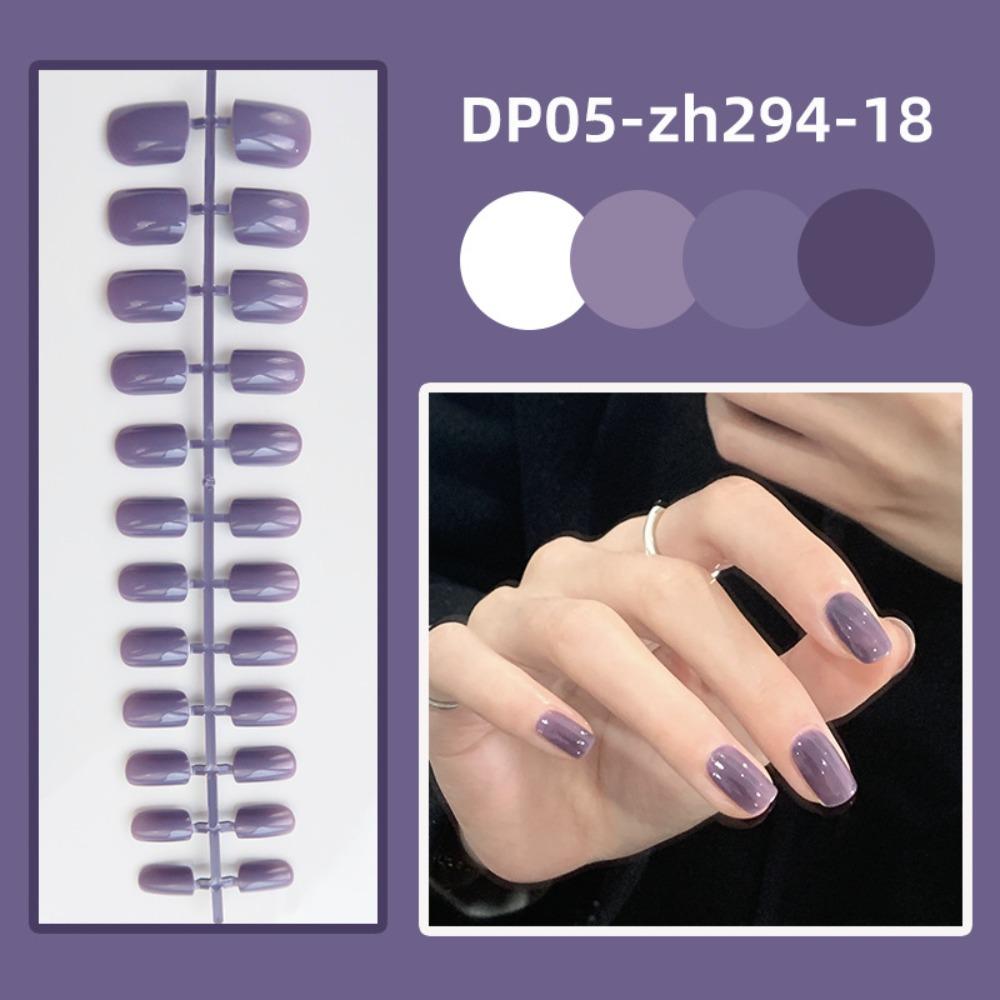 24pcs Detachable Short Square Head False Nails Solid Color Nail Tips New Press False Nails  Women