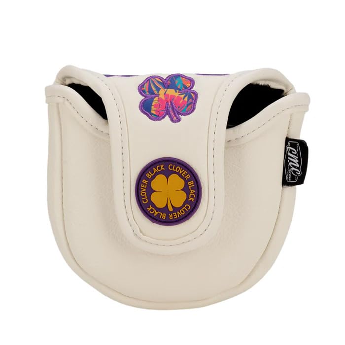 Black Clover Golf Headcover, Luau Mallet Putter Cover, White/Purple/Navy, BCJS5AF004ML