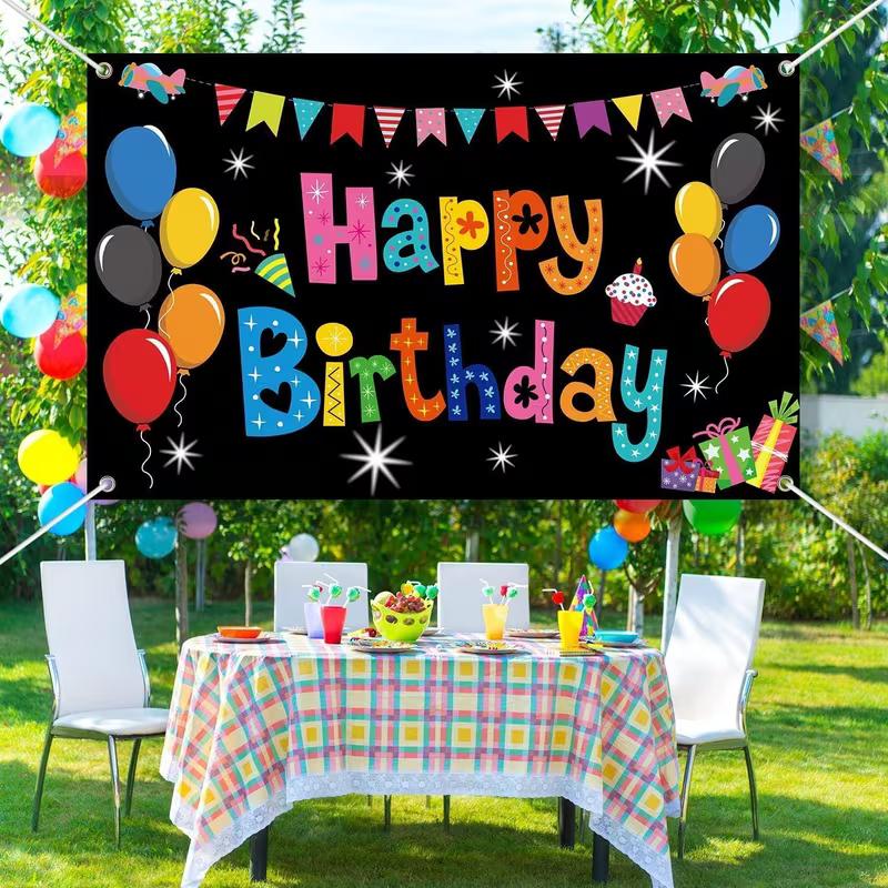 2D Colorful Happy Birthday Balloon Photo Backdrop