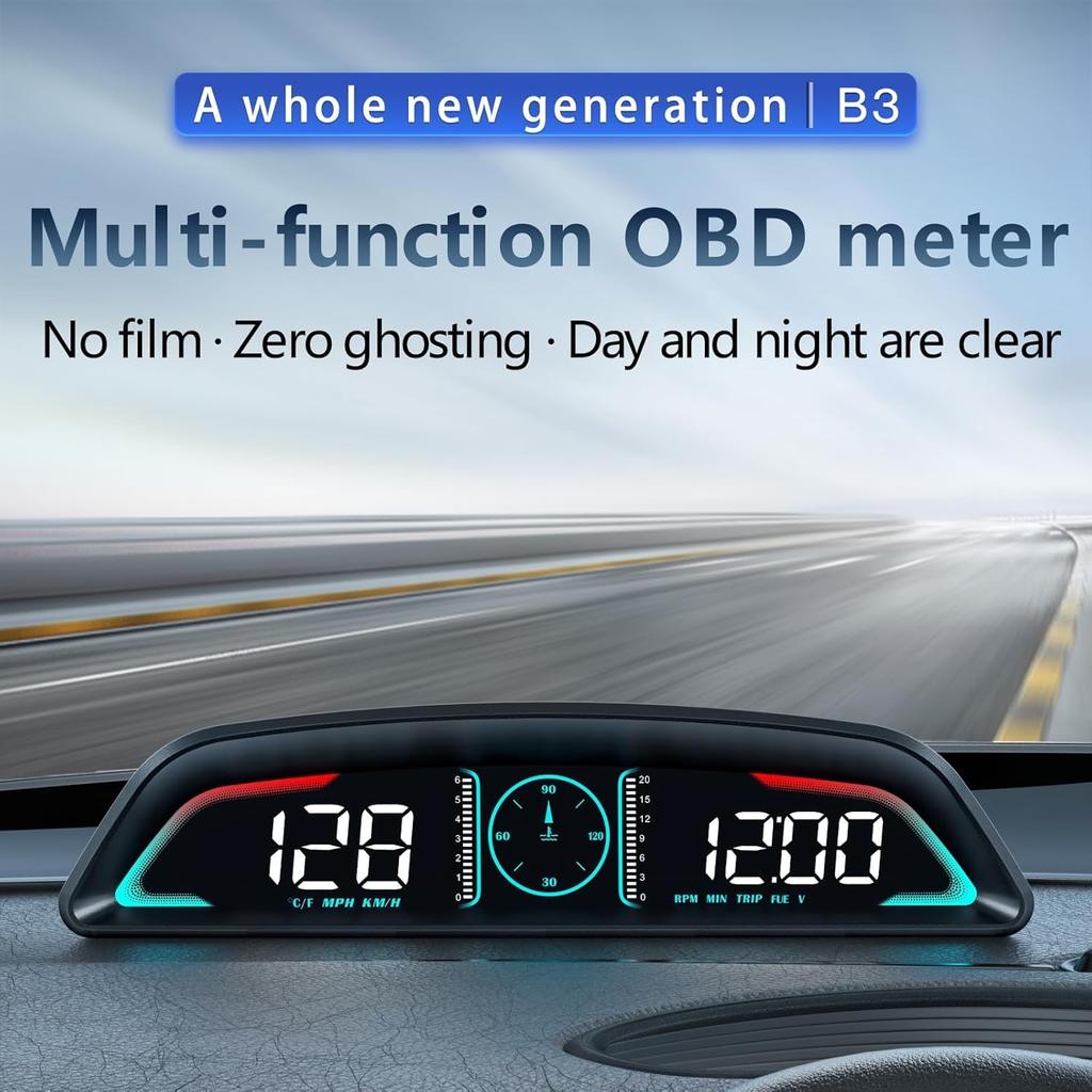 OBD2 Gauge Display,Head Up Display For Cars,Speedometer With Speed,Engine RPM,Clock,Overspeed Alarm,Water Temperature Alarm,Fatigue Driving